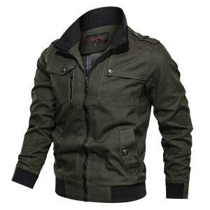 Cross-border Amazon Casual Solid Color Jacket Zipper Pocket Collar Large Size Jacket Men's Pure Cotton Thin Autumn Top