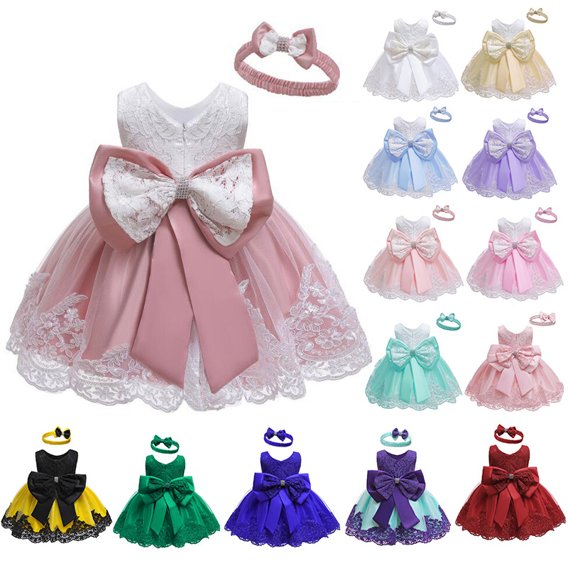 Amazon's Hot-Selling Baby's 100-Day-Old Dress with Bows and Hairband, Tutu Skirt, Lace Dress