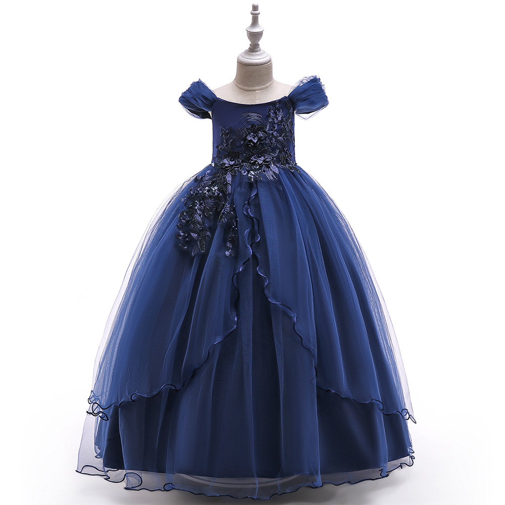 2026 New Children's Formal Dress Long One-Shoulder Princess Dress Little Fairy Floral Long Dress Performance Puffy Dress - Image 3