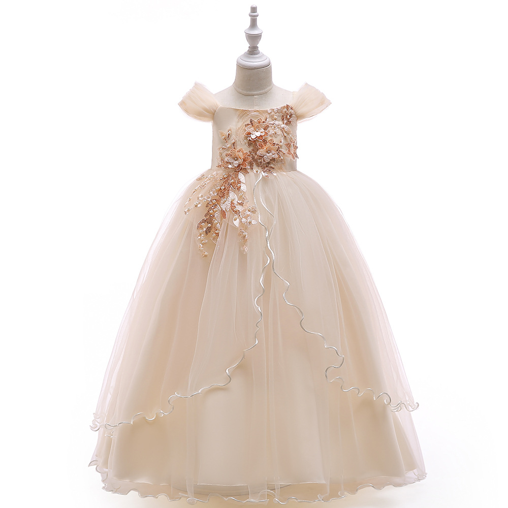 2026 New Children's Formal Dress Long One-Shoulder Princess Dress Little Fairy Floral Long Dress Performance Puffy Dress - Image 4
