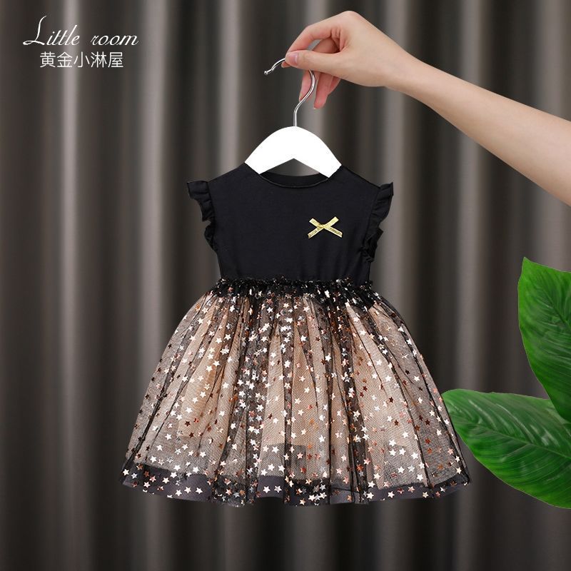 Girls Dress Summer Korean Style Girls Cotton Puffy Skirt Super Fairy Style Star Mesh New Princess Skirt