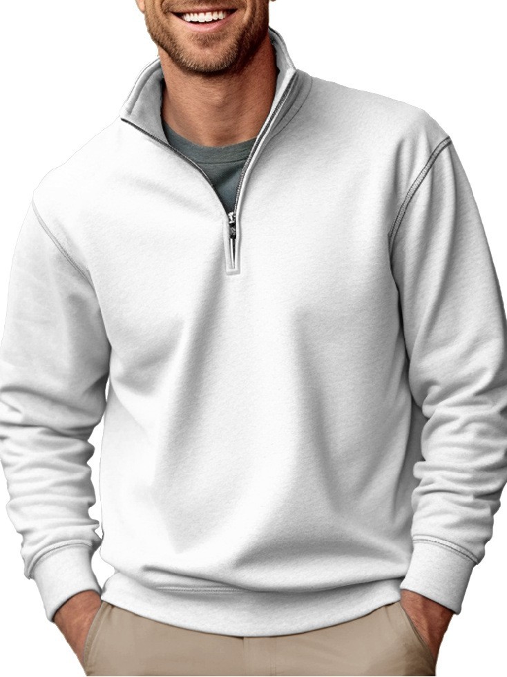 2025 Amazon New Men's Sweatshirt Export Casual Zipper Stand Collar Thickeneded Velvet Pure Color Men's Sweatshirt - Image 5