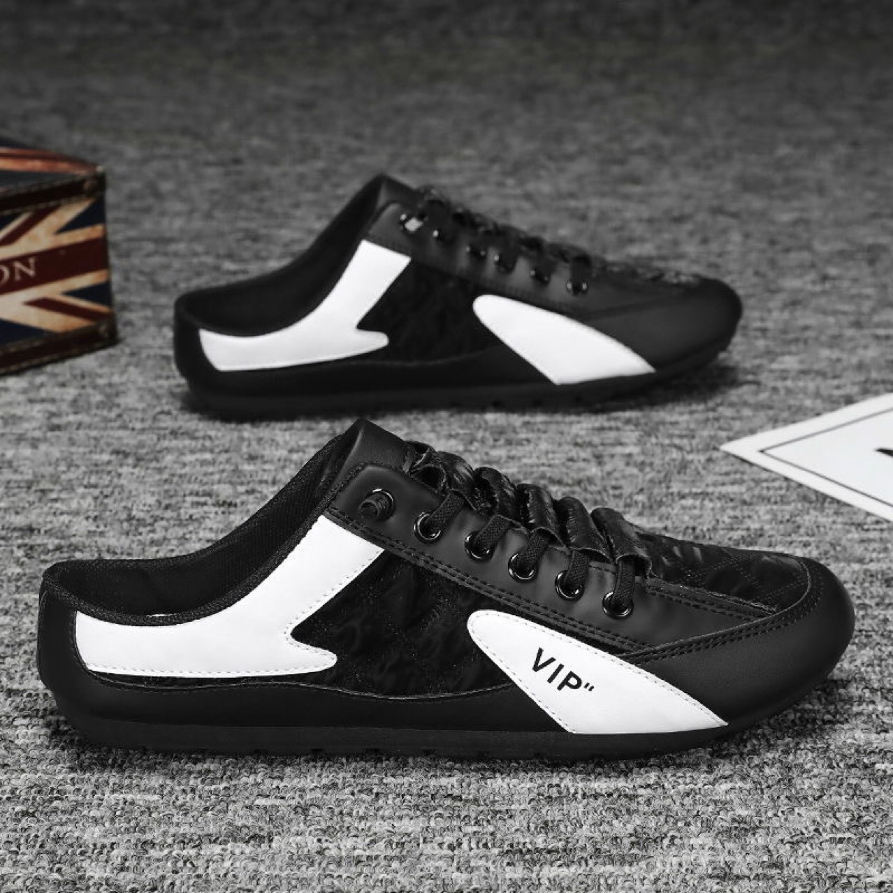 Cross-Border Pu Men's Shoes, Summer Breathable Sports Slip-On Casual Sneakers, Men's Soft-Soled Non-Slip Driving Lazy Shoes
