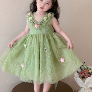 Girl's Flower Fairy dress Summer Dress Western-style Sweet Children's Vest Dress Princess Dress Little Girl's Poncho Dress