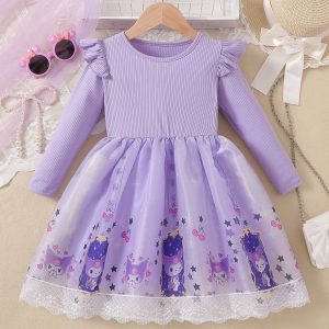 Foreign Trade Cross-Border Girls' Dress Autumn and Winter 2025 New Style Kuromi Princess Dress Kidsren's Mesh Skirt
