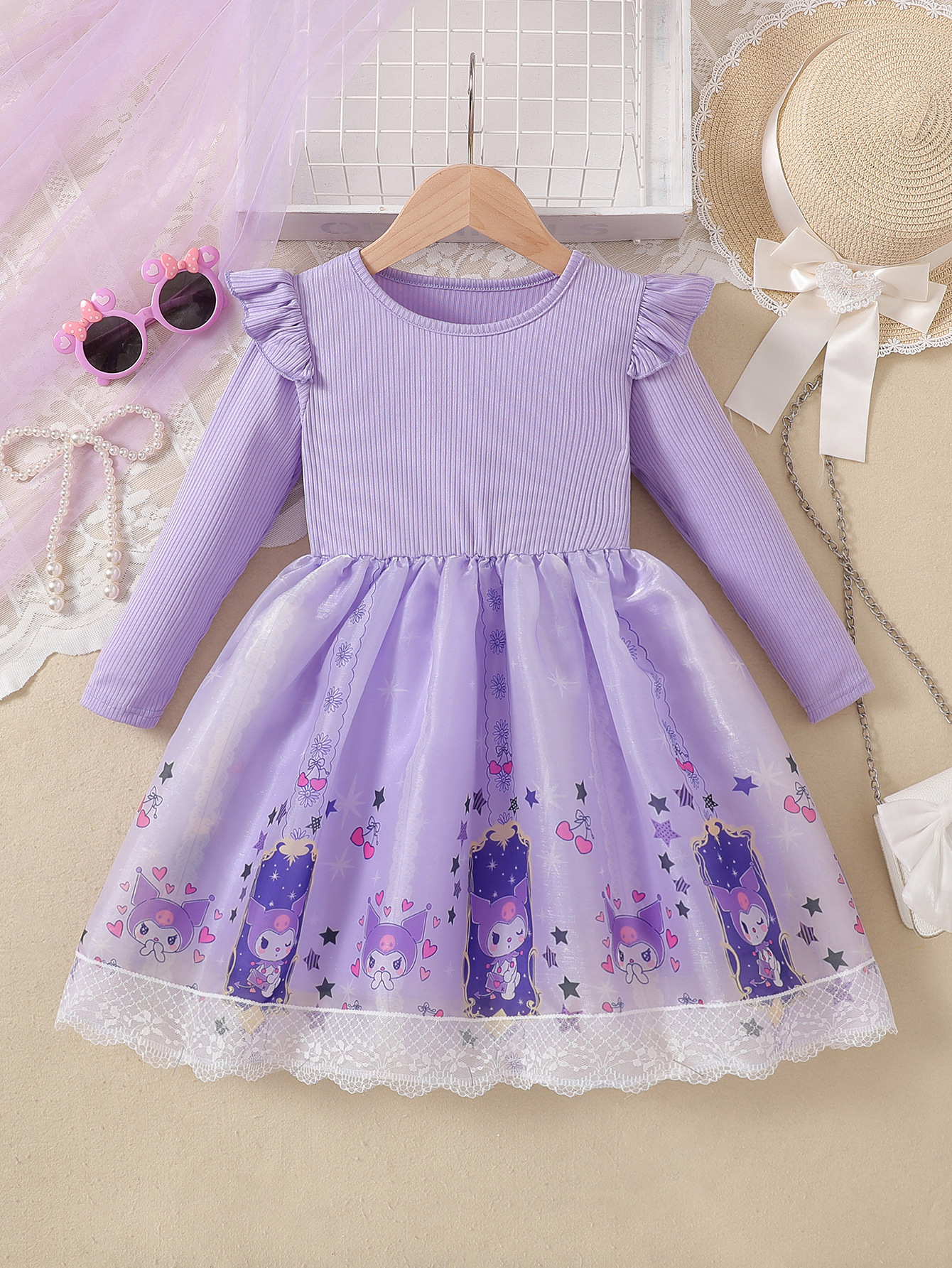 Foreign Trade Cross-Border Girls' Dress Autumn and Winter 2025 New Style Kuromi Princess Dress Kidsren's Mesh Skirt