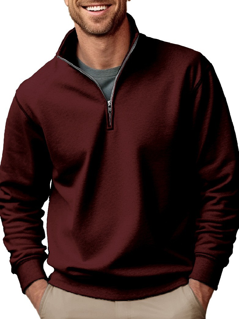 2025 Amazon New Men's Sweatshirt Export Casual Zipper Stand Collar Thickeneded Velvet Pure Color Men's Sweatshirt - Image 3