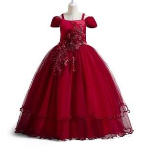 New Girls' Evening Dress Off-shoulder Princess Dress Children's Wedding Dress Tutu Skirt Big Children's Piano Costume