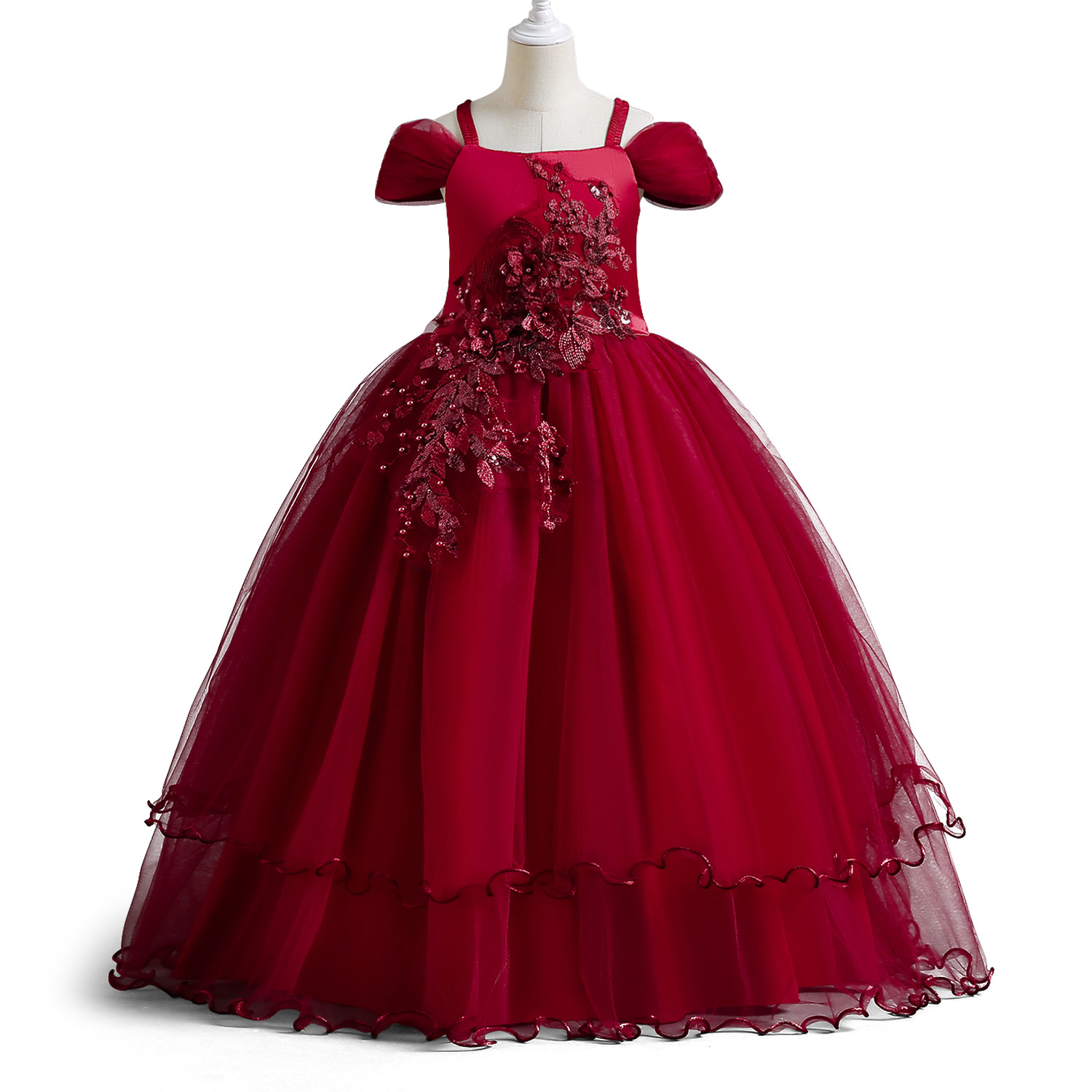 New Girls' Evening Dress Off-shoulder Princess Dress Children's Wedding Dress Tutu Skirt Big Children's Piano Costume