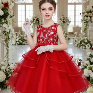 Cross-Border Hot-Selling Children's Dress Skirt Girls Mesh Tutu Skirt Red Children's Festival Performance Clothing Small Host Dress