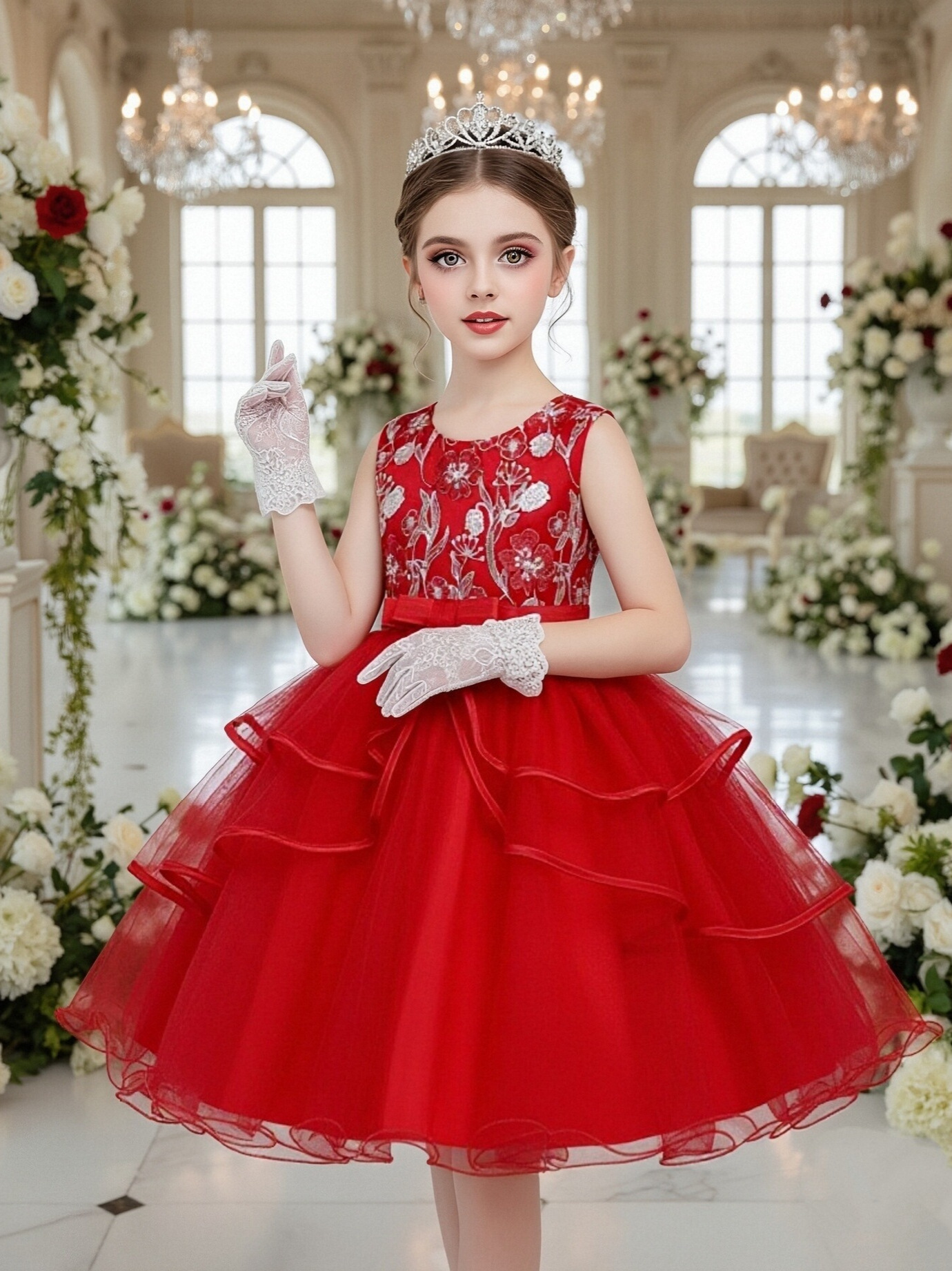 Cross-Border Hot-Selling Children's Dress Skirt Girls Mesh Tutu Skirt Red Children's Festival Performance Clothing Small Host Dress