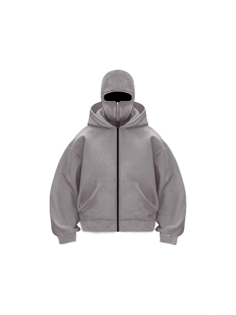 Cross-Border Men's Zipper Shirt Fleece Cardigan Masked Double Hood Design Hoodie Sweatshirt European Size Loose Sports Jacket - Image 3