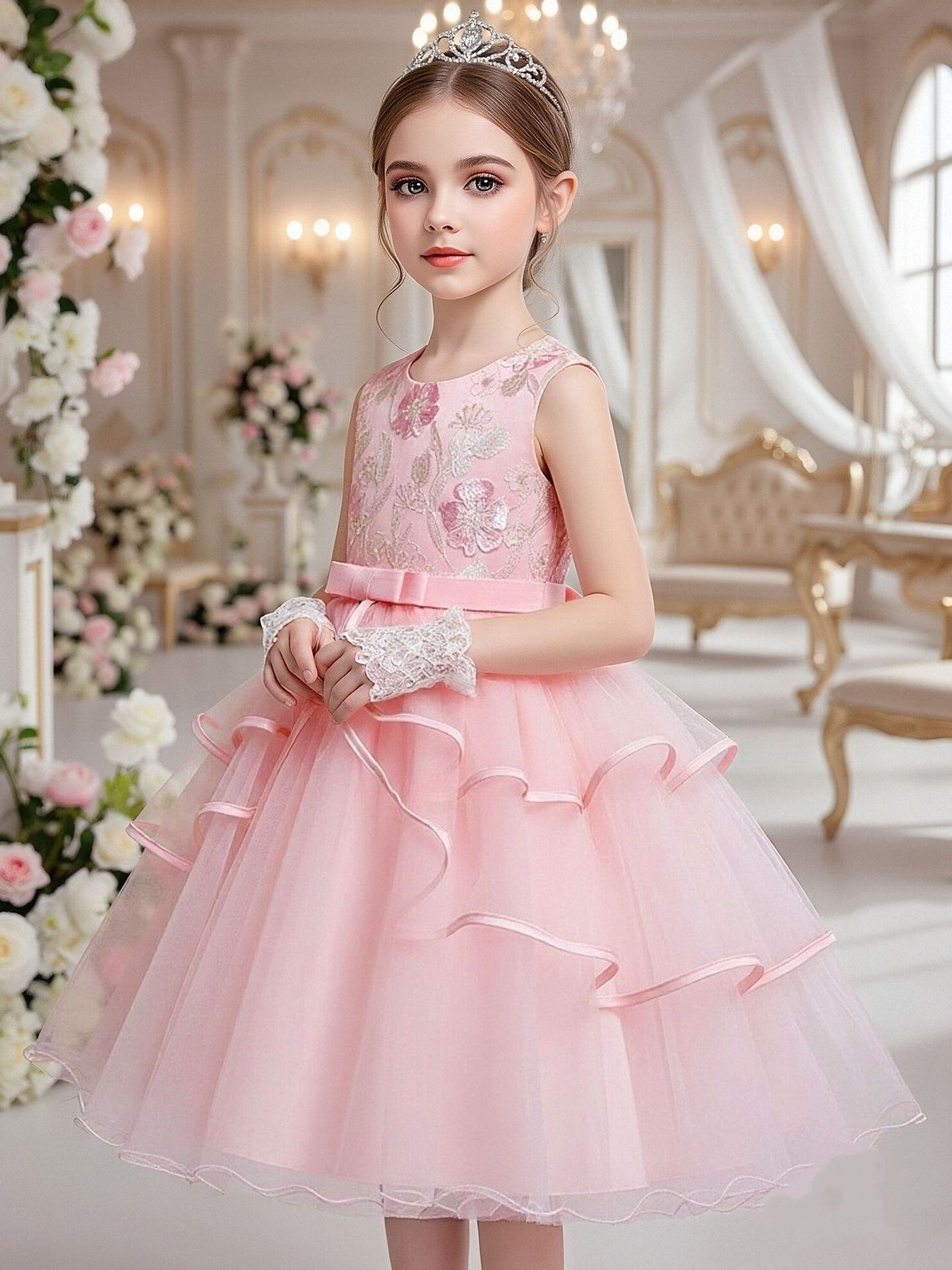 Cross-Border Hot-Selling Children's Dress Skirt Girls Mesh Tutu Skirt Red Children's Festival Performance Clothing Small Host Dress - Image 3