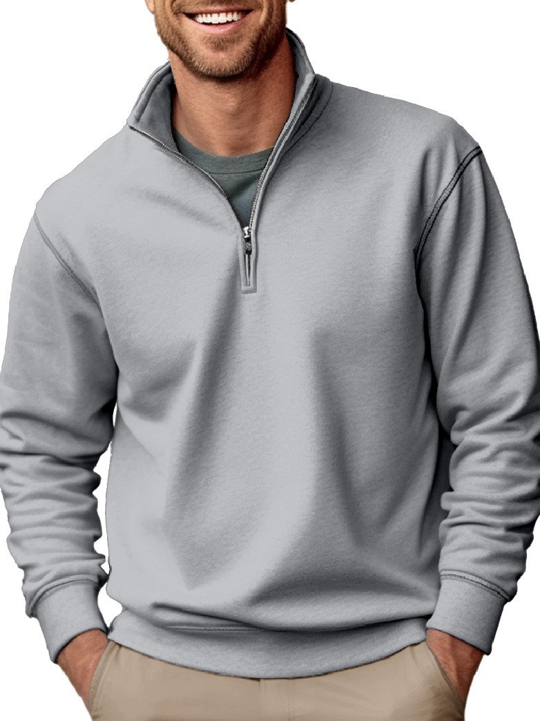 2025 Amazon New Men's Sweatshirt Export Casual Zipper Stand Collar Thickeneded Velvet Pure Color Men's Sweatshirt - Image 4