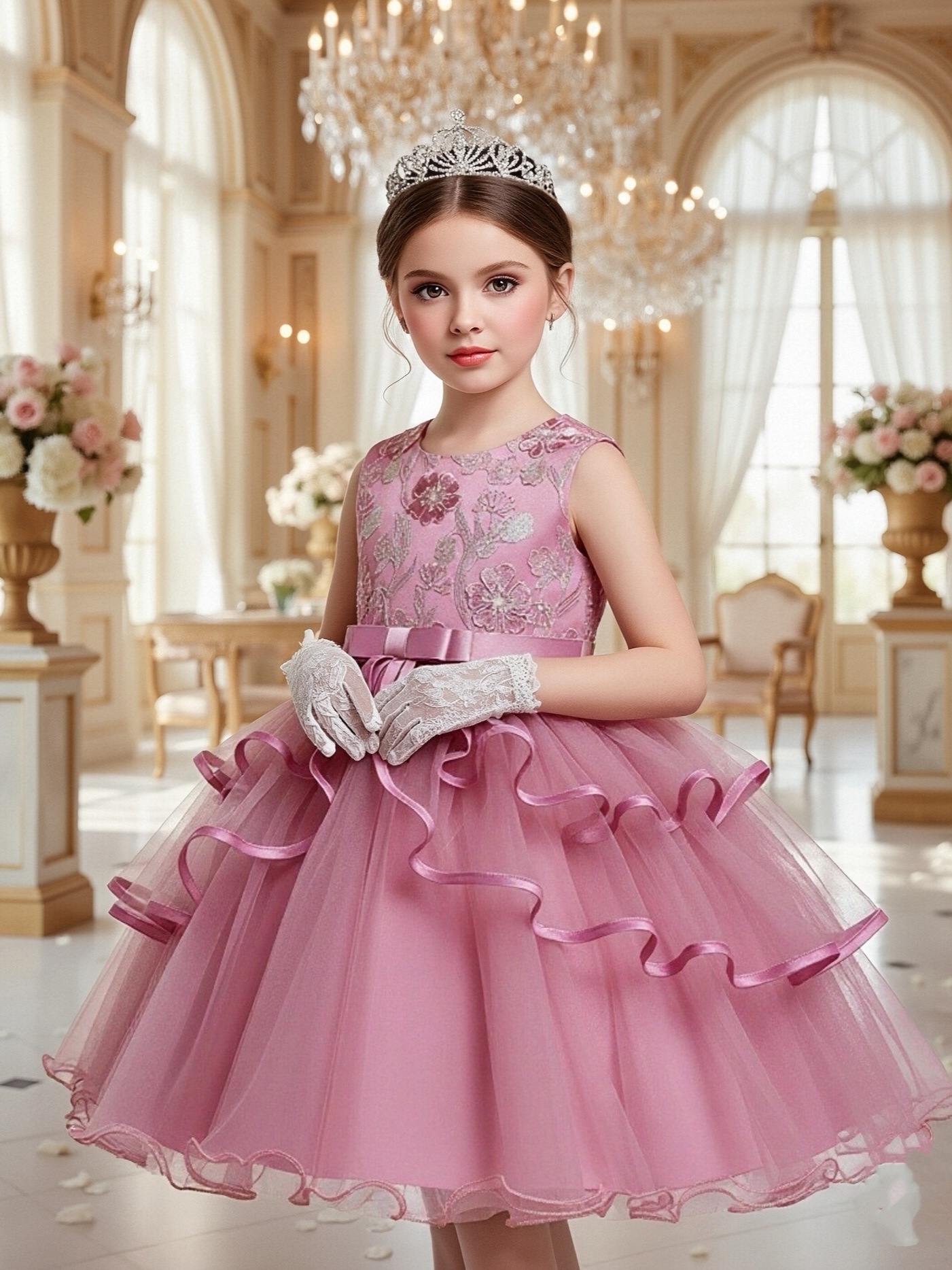 Cross-Border Hot-Selling Children's Dress Skirt Girls Mesh Tutu Skirt Red Children's Festival Performance Clothing Small Host Dress - Image 2