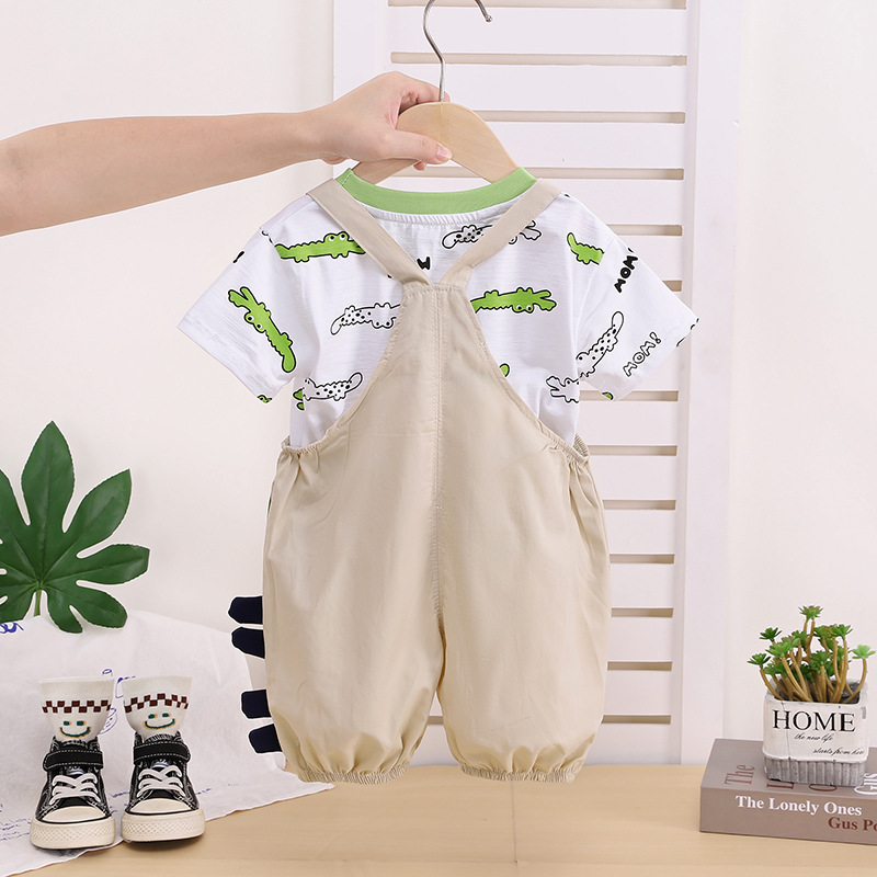 New Baby and Children's Fashionable Baby Summer Short-Sleeved Overalls Cartoon Two-Piece Set Trendy Fashionable Boy Summer Suit - Image 4