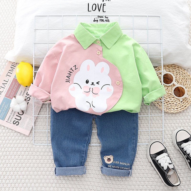 Girls Autumn Jeans Shirt suit Children's Wear Baby Little Girl Sweet Spring and Autumn New Long Sleeve Two-piece Set - Image 2