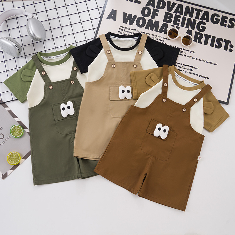 Children's Clothing for Boys and Girls Cartoon Suspender Shorts Two-Piece Set Baby Casual Round Neck Short-Sleeved Suit 2 Years Old Manufacturer Wholesale 3 - Image 3