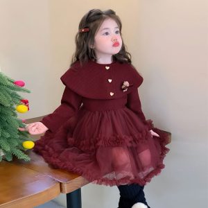 Girls' Velvet Dress Winter New Kidsren's Thickeneded Princess Dress Cake Dress Fashionable Baby Girl Mesh Skirt