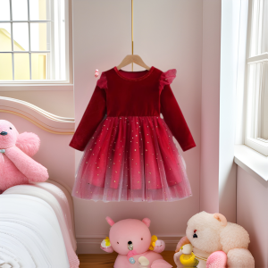 Foreign Trade Cross-border Girls Spring and Autumn dress 2024 Western Long-sleeved Dress Girls Princess Dress Children's Dress