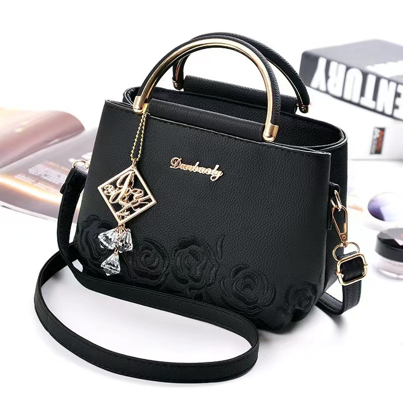 Foreign trade women's bag simple fashion handbag texture embroidery line small square bag practical commuter shoulder messenger bag