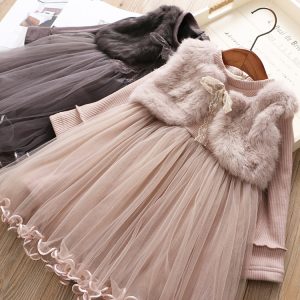 Girl's Stylist Fake Two-Piece Mink Velvet Princess Mesh Skirt Vest Winter Girl's Baby Princess Velvet Dress
