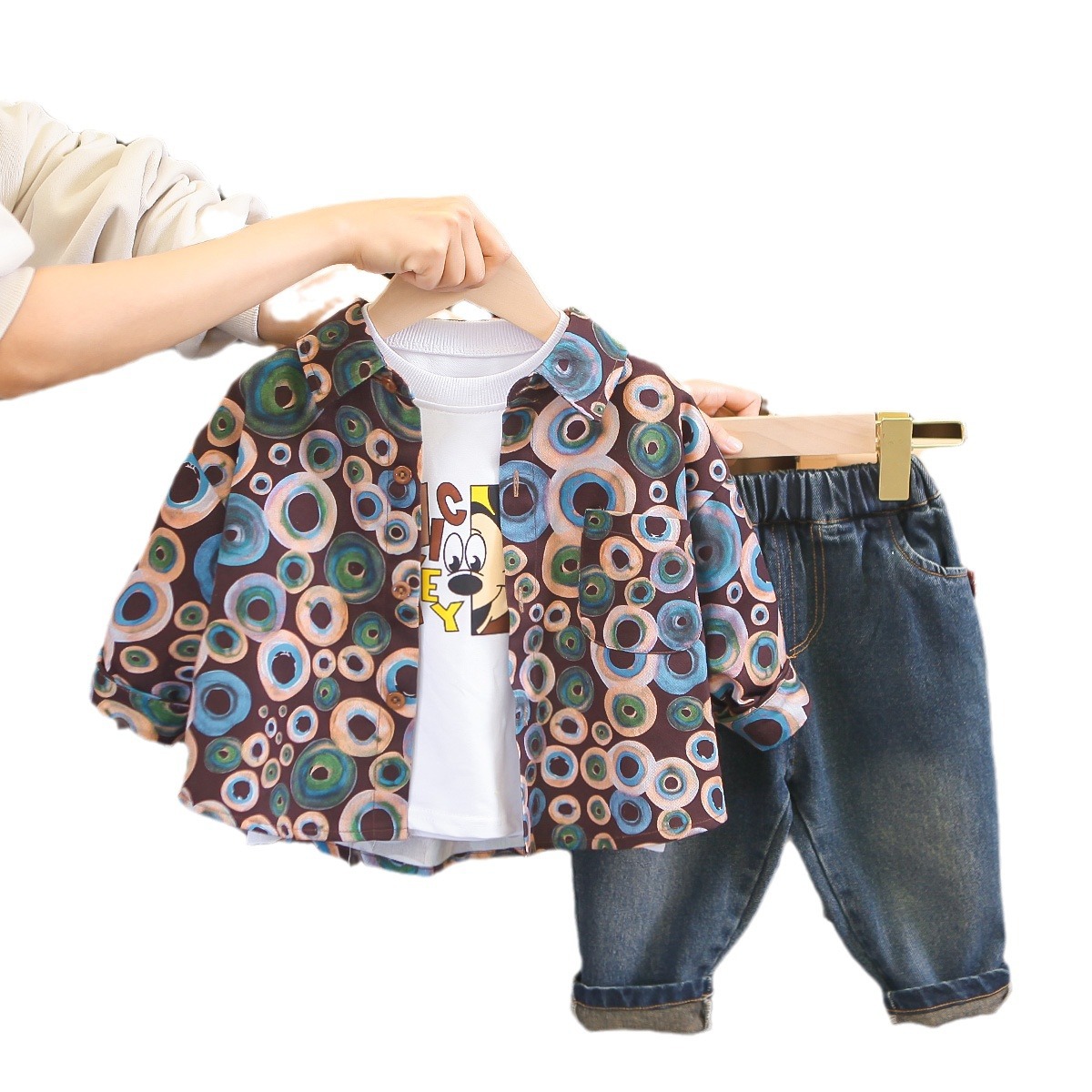 Baby boy spring floral shirt cartoon three-piece suit 0-1-3 years old handsome little children's clothing 4 boys spring and autumn - Image 5