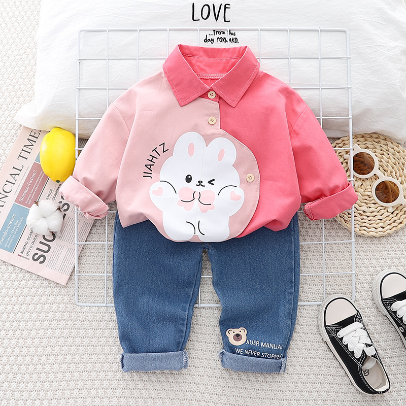 Girls Autumn Jeans Shirt suit Children's Wear Baby Little Girl Sweet Spring and Autumn New Long Sleeve Two-piece Set - Image 3