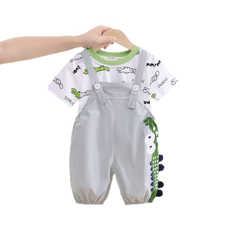 New Baby and Children's Fashionable Baby Summer Short-Sleeved Overalls Cartoon Two-Piece Set Trendy Fashionable Boy Summer Suit - Image 5