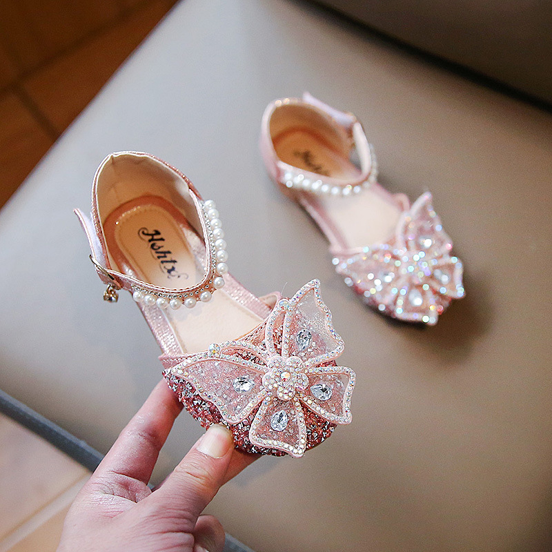 Girls Princess Shoes Cross-Border Summer New Bow Pearl Sandals Children's Single Shoes Baby High-Looking Small Leather Shoes - Image 2