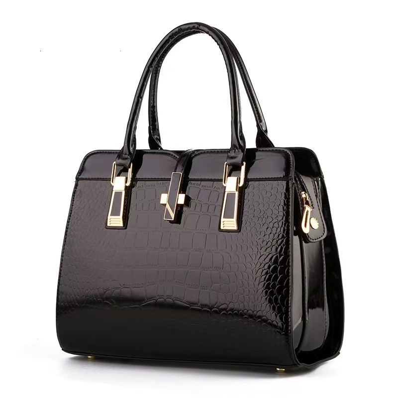Cross-border Women's Bag Stone Pattern Bright Leather Hand Bag Simple Fashion Shaped Lock Women's Shoulder Crossbody Bag Bag