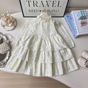 Girl's Floral dress 2025 Spring and Autumn New Long Sleeve Princess Dress Fashion Sweet Little Girl's Cake Dress