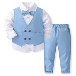 Boy's Gentleman's Vest Set Children's Baby One-year-old Banquet Dress Double-breasted Fake Two-piece Top Performance Costume