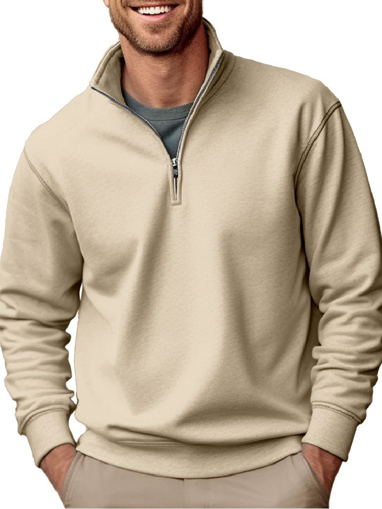 2025 Amazon New Men's Sweatshirt Export Casual Zipper Stand Collar Thickeneded Velvet Pure Color Men's Sweatshirt