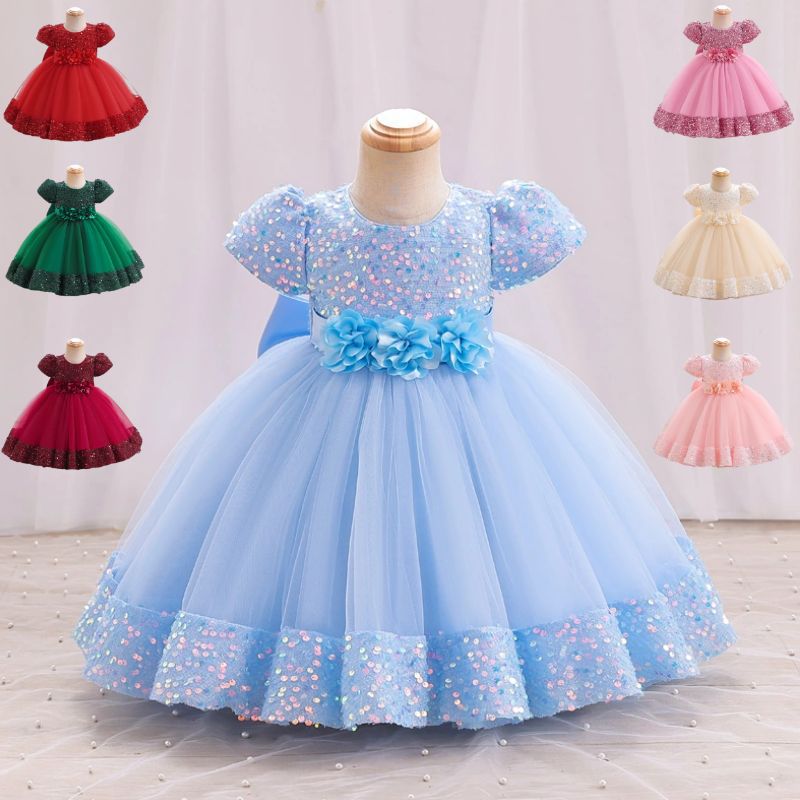 Girls Dress Princess Children's Dress 2025 New Short-Sleeved Sequined Tutu Skirt Children's Dress Cross-Border Wholesale