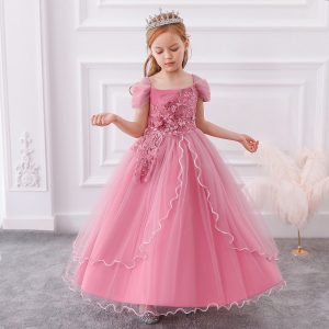 2026 New Children's Formal Dress Long One-Shoulder Princess Dress Little Fairy Floral Long Dress Performance Puffy Dress