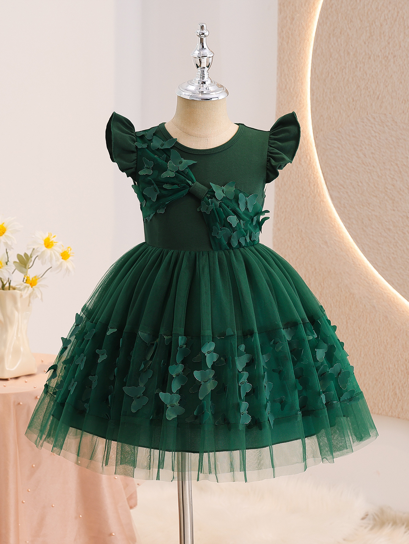 L00147 Cross-Border Girls' Children's Clothing Wholesale Personalized 3D Stereo Bow Mesh Dress
