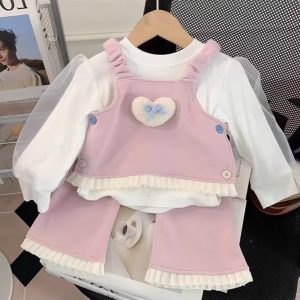 Girls' Outfit Autumn 2025 New Stylish Children's Clothing Heart Top Baby Pants Two-Piece Set