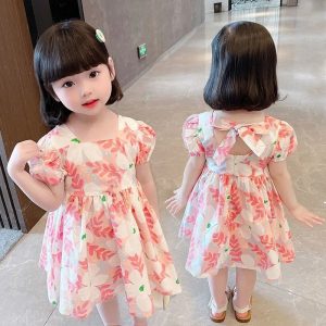 Girls' dress Summer New Princess Dress for Female Baby Korean-style Chiffon Short-sleeved Floral Dress for Children