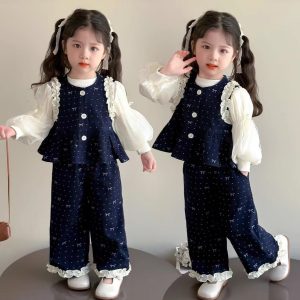Girls Suit Spring & Fall 2025 New Style Baby Girl Accessible Luxury Three-Piece Set Korean Style Autumn Kidsren's Clothes