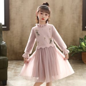 Girls Dress 2024 Autumn and Winter New Velvet Sweater Skirt Korean Style Children's Clothing Internet Celebrity Princess Dress Spring Skirt