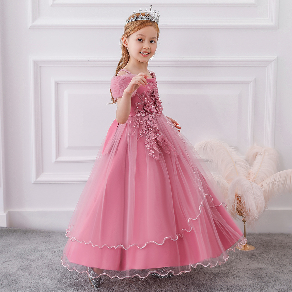 2026 New Children's Formal Dress Long One-Shoulder Princess Dress Little Fairy Floral Long Dress Performance Puffy Dress - Image 2