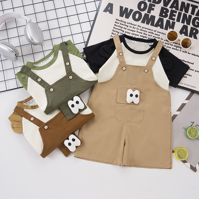 Children's Clothing for Boys and Girls Cartoon Suspender Shorts Two-Piece Set Baby Casual Round Neck Short-Sleeved Suit 2 Years Old Manufacturer Wholesale 3 - Image 4