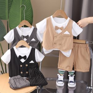 Boys' Short-sleeved Shirt Vest suit Summer Western Style Baby British Style Two-piece Children's Summer Clothes Children