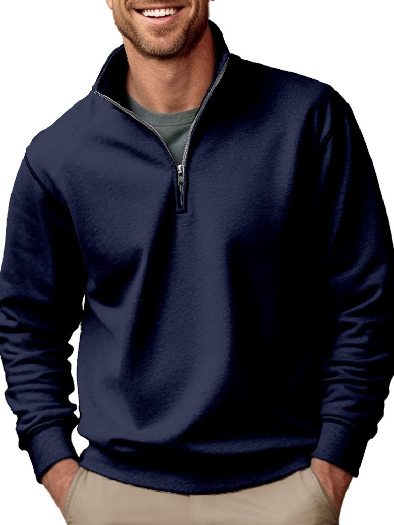 2025 Amazon New Men's Sweatshirt Export Casual Zipper Stand Collar Thickeneded Velvet Pure Color Men's Sweatshirt - Image 2