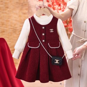 Girls Dress Autumn and Winter 2025 New Style Children's New Year's Eve Clothes Baby One-Year-Old Dress Red Princess Skirt
