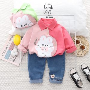 Girls Autumn Jeans Shirt suit Children's Wear Baby Little Girl Sweet Spring and Autumn New Long Sleeve Two-piece Set