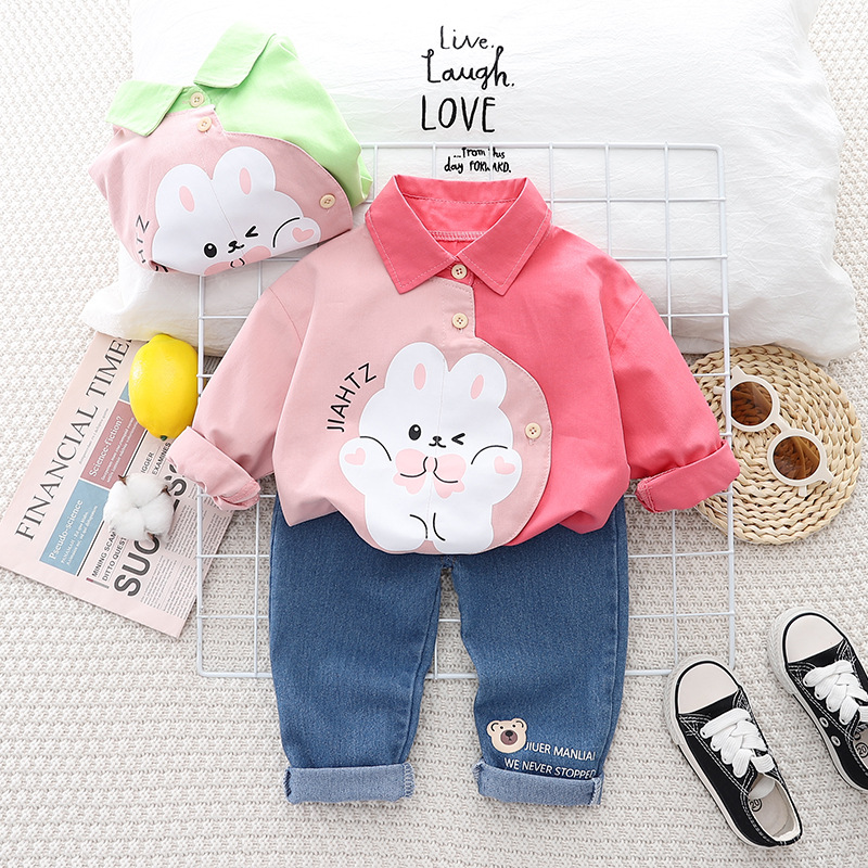 Girls Autumn Jeans Shirt suit Children's Wear Baby Little Girl Sweet Spring and Autumn New Long Sleeve Two-piece Set