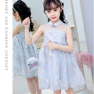 Girls Dress Summer Hanfu Cheongsam Fairy 2025 New Children's Retro Mesh Skirt Baby Summer Skirt