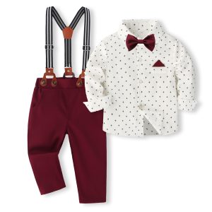 Boys Spring and Autumn Gentleman suit Shirt Strap Pants British Style Children's Wear Factory Outlet